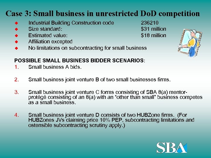 Case 3: Small business in unrestricted Do. D competition u u u Industrial Building