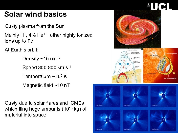 Solar wind basics Gusty plasma from the Sun Mainly H+, 4% He++, other highly