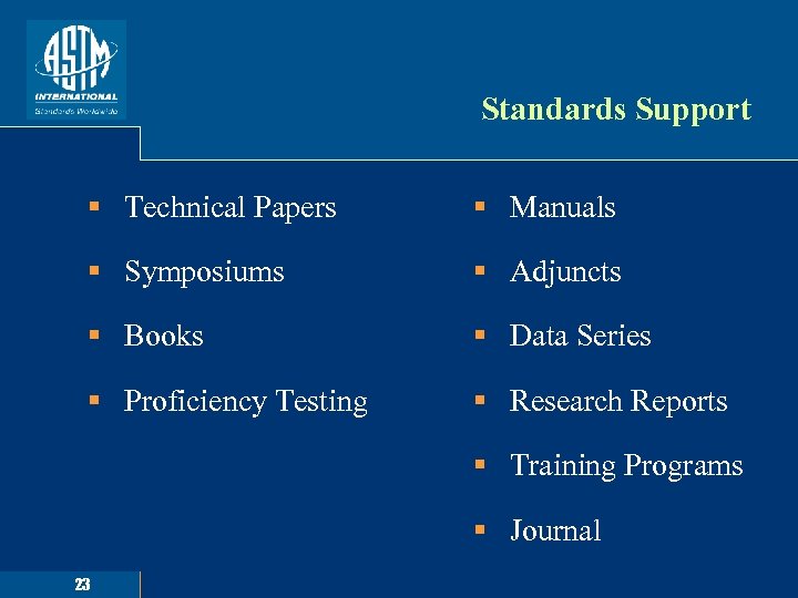 Standards Support § Technical Papers § Manuals § Symposiums § Adjuncts § Books §