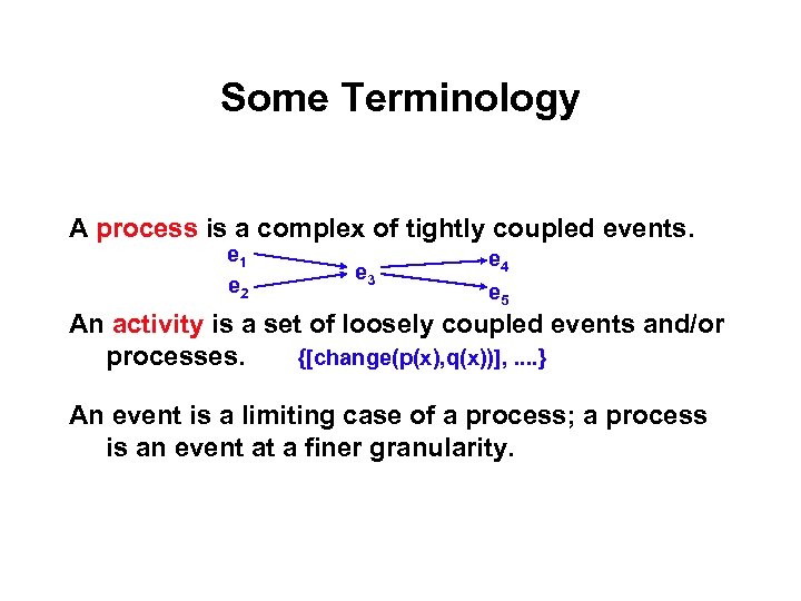Some Terminology A process is a complex of tightly coupled events. e 1 e