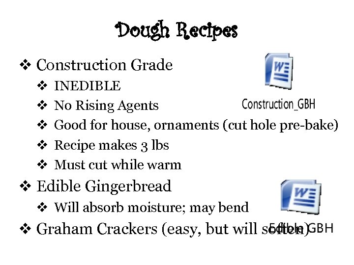 Dough Recipes v Construction Grade v v v INEDIBLE No Rising Agents Good for