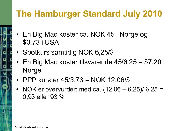The Hamburger Standard July 2010 • En Big Mac koster ca. NOK 45 i