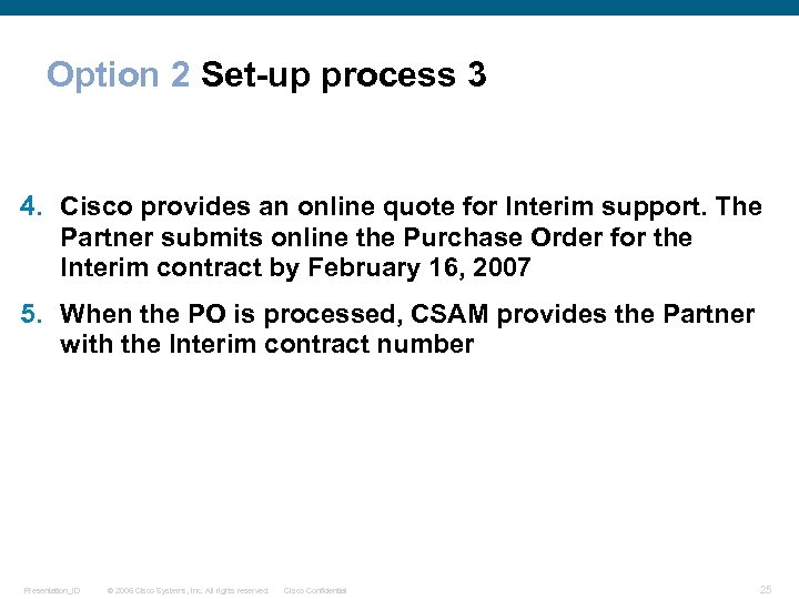 Option 2 Set-up process 3 4. Cisco provides an online quote for Interim support.