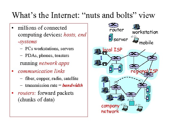 What’s the Internet: “nuts and bolts” view • millions of connected computing devices: hosts,