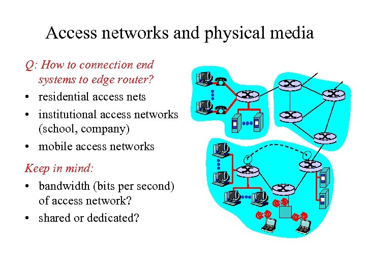 Access networks and physical media Q: How to connection end systems to edge router?