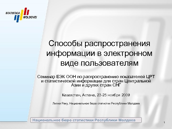 Способы распространения информации в электронном виде пользователям Семинар ЕЭК ООН по распространению показателей ЦРТ