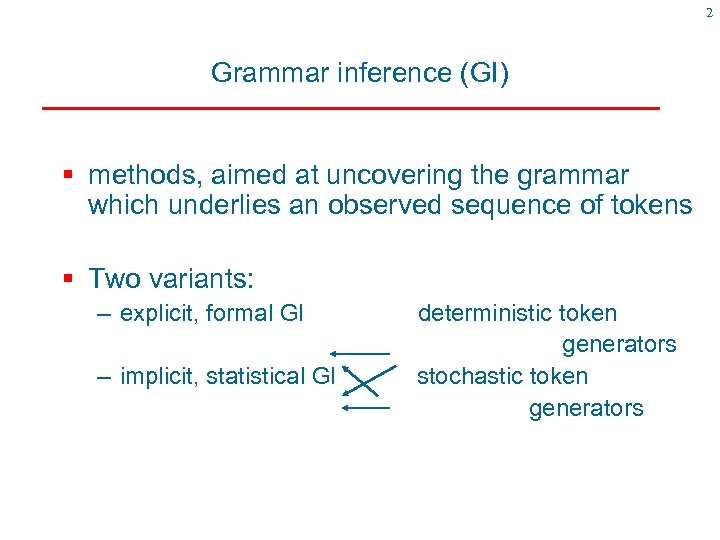 2 Grammar inference (GI) § methods, aimed at uncovering the grammar which underlies an