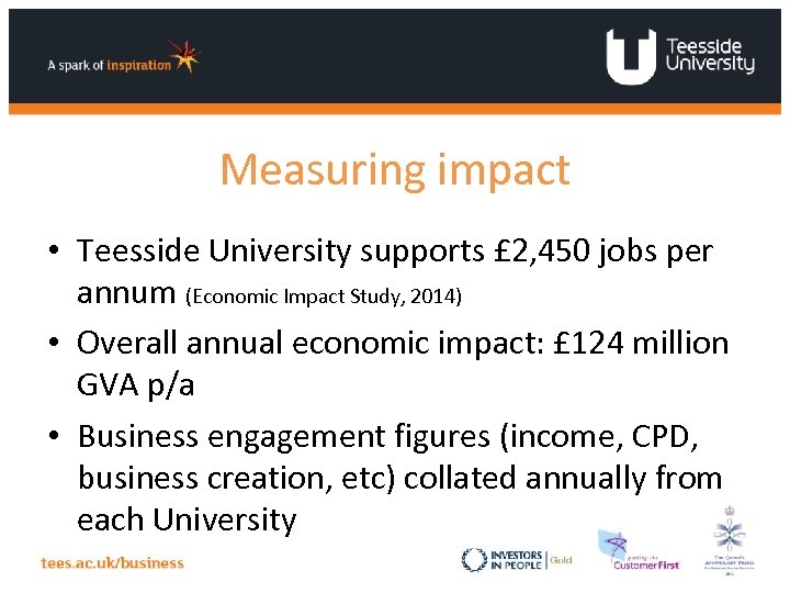 Measuring impact • Teesside University supports £ 2, 450 jobs per annum (Economic Impact