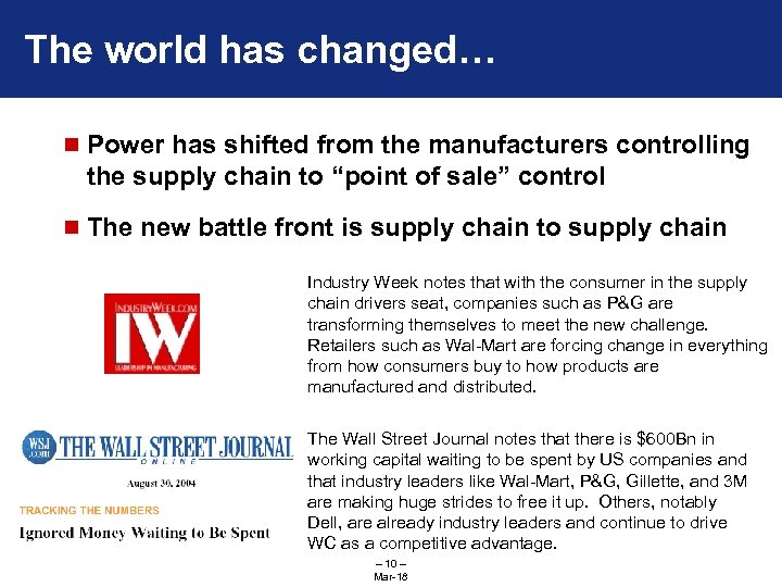 The world has changed… n Power has shifted from the manufacturers controlling the supply