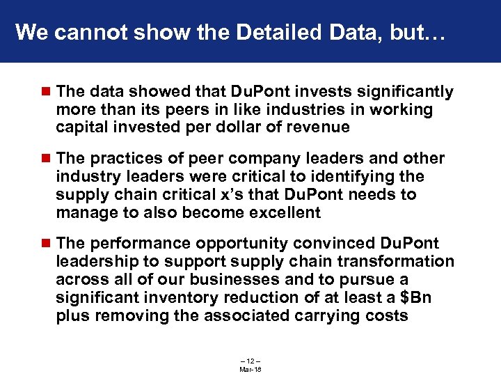 We cannot show the Detailed Data, but… n The data showed that Du. Pont