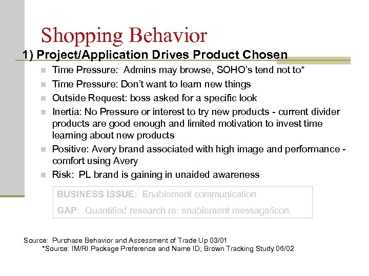 Shopping Behavior 1) Project/Application Drives Product Chosen n n n Time Pressure: Admins may