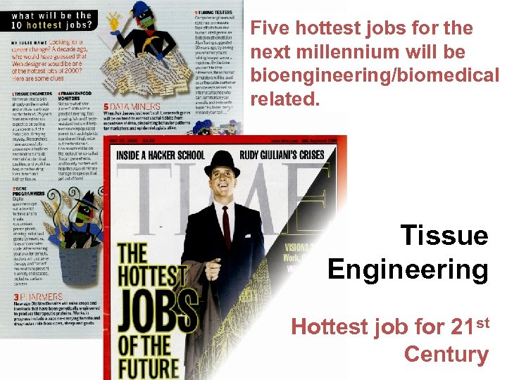 Five hottest jobs for the next millennium will be bioengineering/biomedical related. Tissue Engineering Hottest