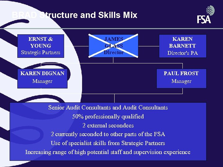 BRAD Structure and Skills Mix ERNST & YOUNG Strategic Partners KAREN DIGNAN Manager JAMES