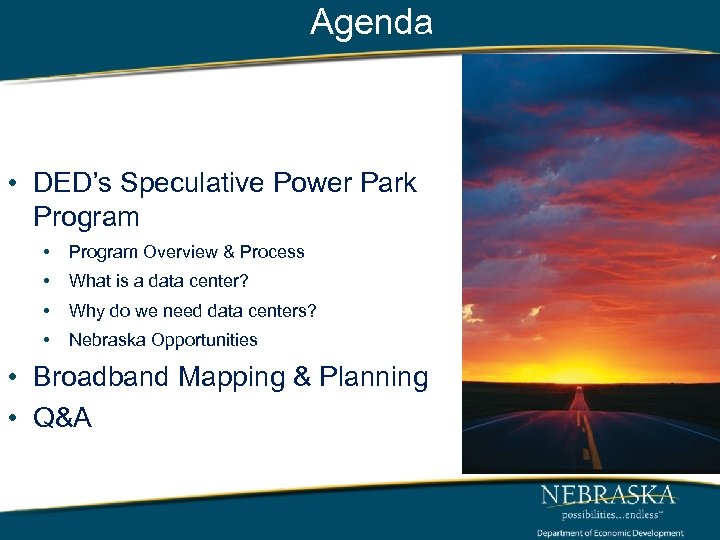Agenda • DED’s Speculative Power Park Program • Program Overview & Process • What