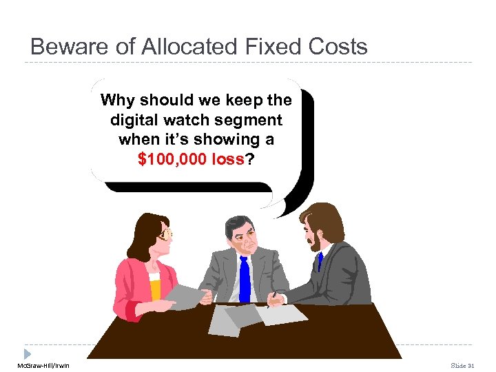 Beware of Allocated Fixed Costs Why should we keep the digital watch segment when