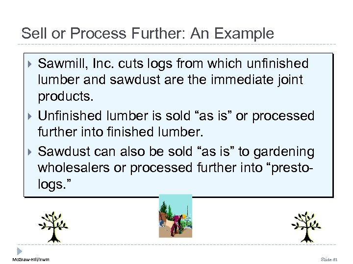Sell or Process Further: An Example Sawmill, Inc. cuts logs from which unfinished lumber