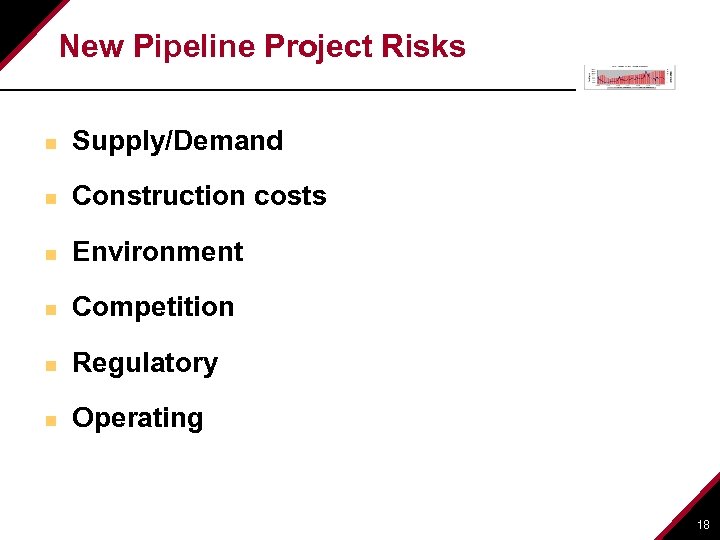 New Pipeline Project Risks n Supply/Demand n Construction costs n Environment n Competition n