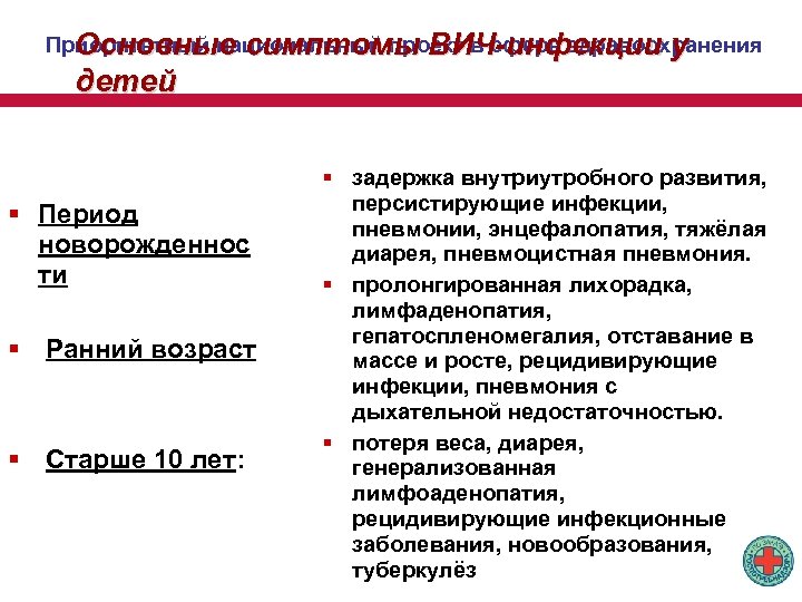 Приоритетный национальный проект в сфере здравоохранения Основные симптомы ВИЧ-инфекции у детей § Период новорожденнос
