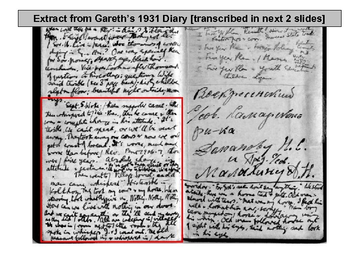 Extract from Gareth’s 1931 Diary [transcribed in next 2 slides] 