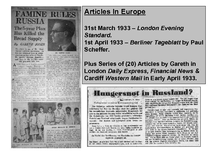 Articles In Europe 31 st March 1933 – London Evening Standard. 1 st April