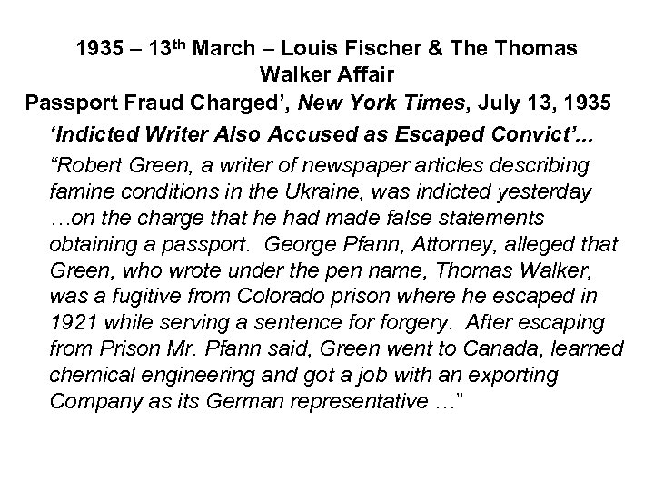 1935 – 13 th March – Louis Fischer & The Thomas Walker Affair Passport