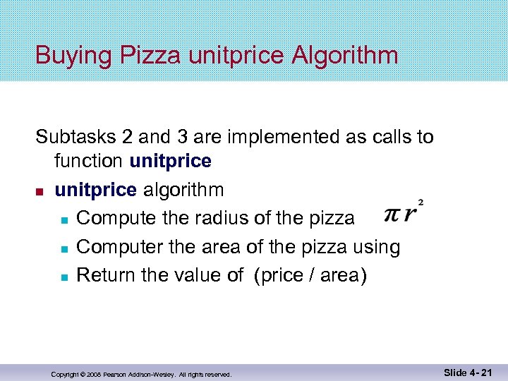 Buying Pizza unitprice Algorithm Subtasks 2 and 3 are implemented as calls to function