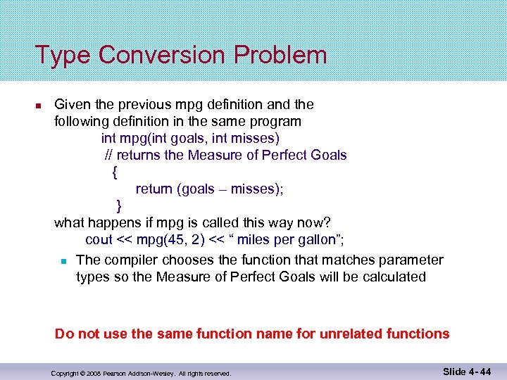 Type Conversion Problem Given the previous mpg definition and the following definition in the