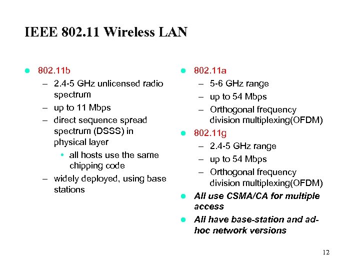 IEEE 802. 11 Wireless LAN l 802. 11 b – 2. 4 -5 GHz