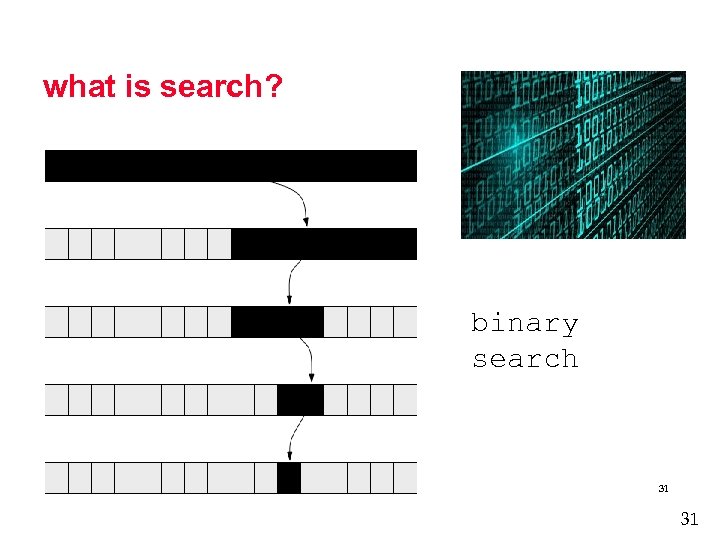 what is search? binary search We Teach_CS, Austin, 2016 31 31 