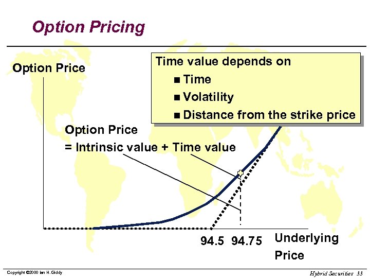 Option Pricing Option Price Time value depends on n Time n Volatility n Distance