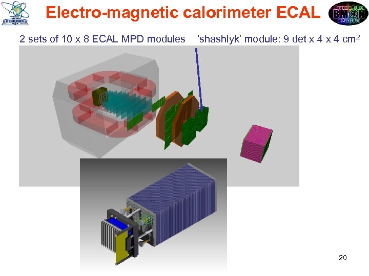 Electro-magnetic calorimeter ECAL 2 sets of 10 x 8 ECAL MPD modules ‘shashlyk’ module: