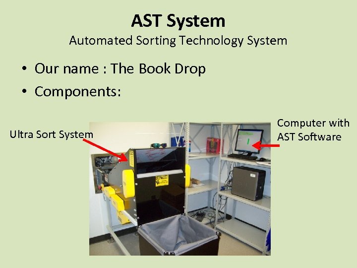 AST System Automated Sorting Technology System • Our name : The Book Drop •