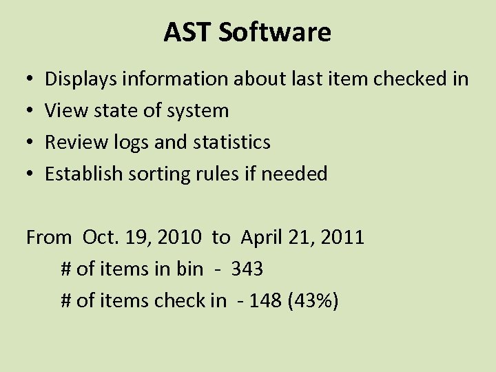AST Software • • Displays information about last item checked in View state of