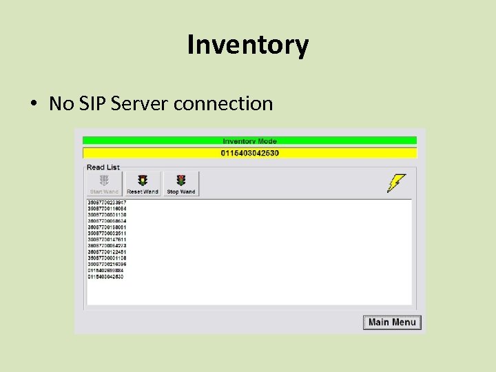 Inventory • No SIP Server connection 