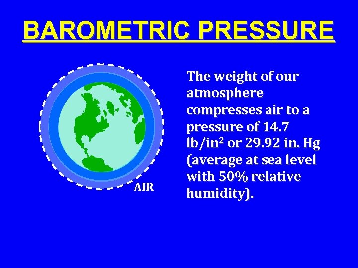 BAROMETRIC PRESSURE AIR The weight of our atmosphere compresses air to a pressure of