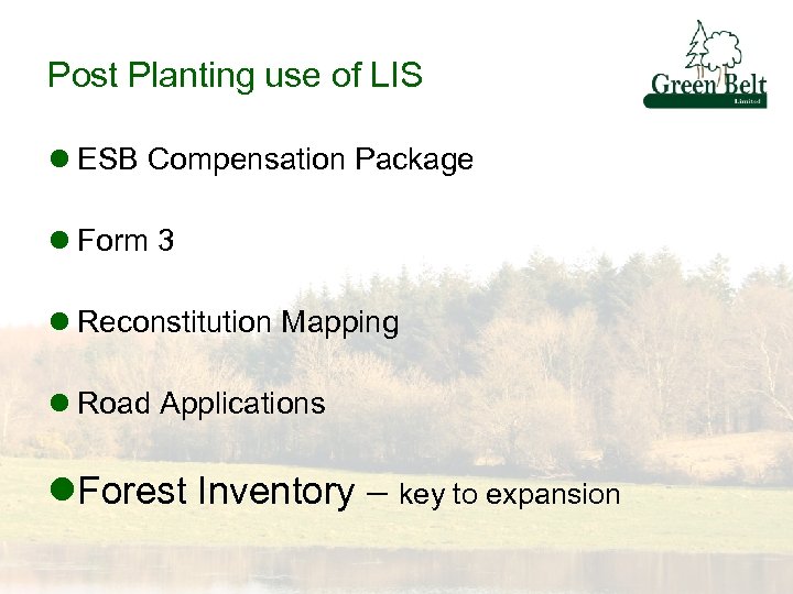 Post Planting use of LIS l ESB Compensation Package l Form 3 l Reconstitution