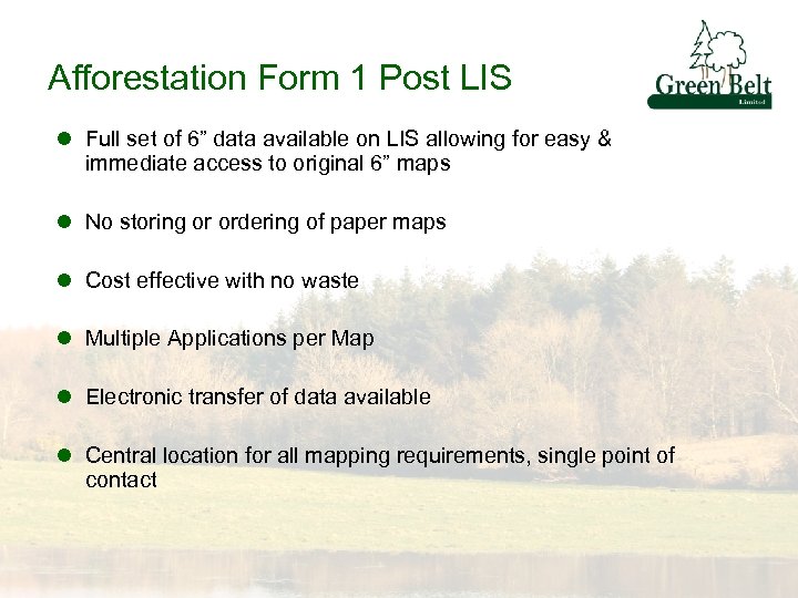 Afforestation Form 1 Post LIS l Full set of 6” data available on LIS