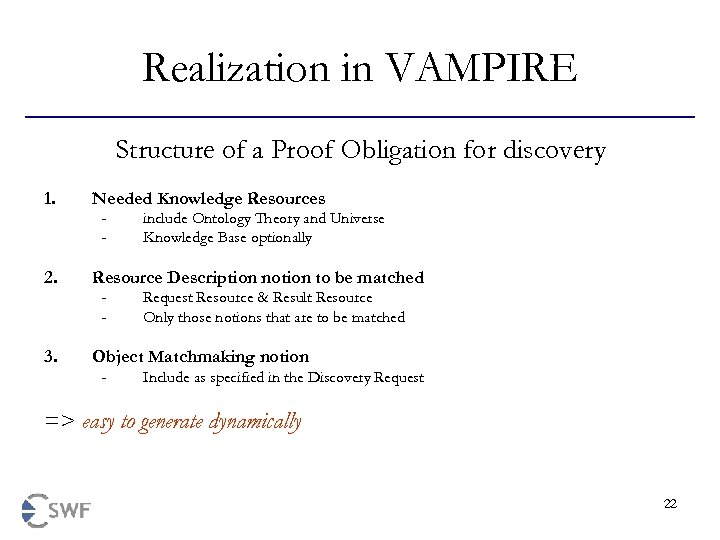 Realization in VAMPIRE Structure of a Proof Obligation for discovery 1. Needed Knowledge Resources