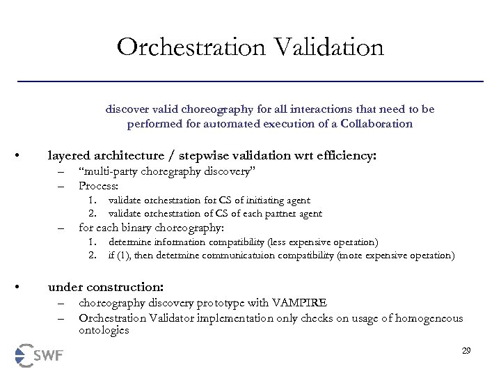 Orchestration Validation discover valid choreography for all interactions that need to be performed for