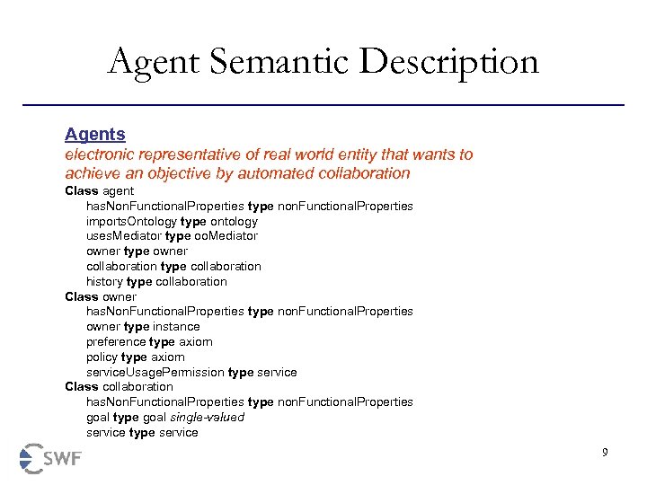 Agent Semantic Description Agents electronic representative of real world entity that wants to achieve