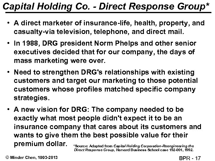 Capital Holding Co. - Direct Response Group* • A direct marketer of insurance-life, health,