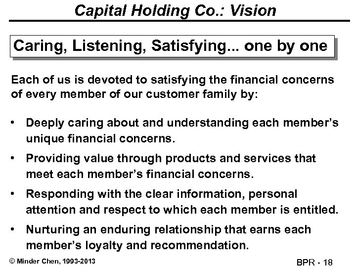 Capital Holding Co. : Vision Caring, Listening, Satisfying. . . one by one Each