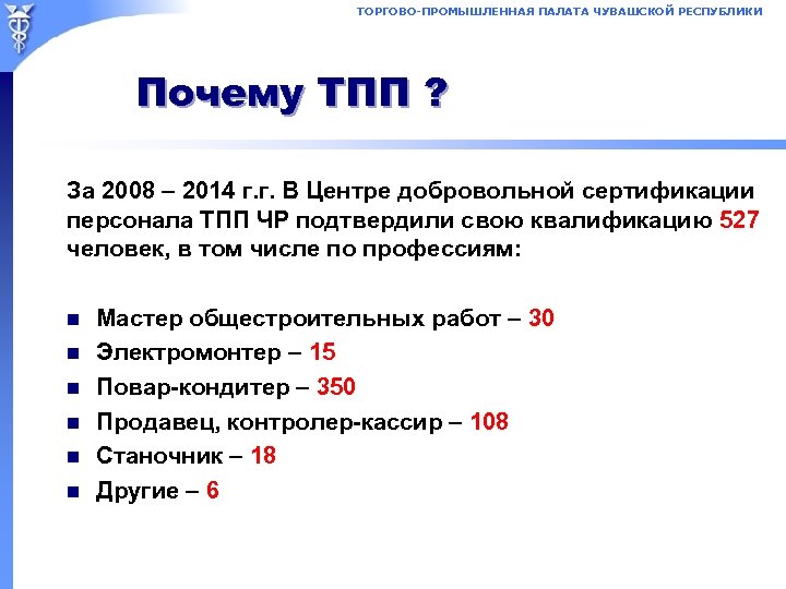 ТОРГОВО-ПРОМЫШЛЕННАЯ ПАЛАТА ЧУВАШСКОЙ РЕСПУБЛИКИ Почему ТПП ? За 2008 – 2014 г. г. В
