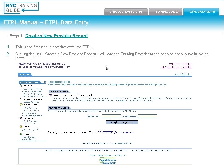Introduction to ETPL Training Guide INTRODUCTION TO ETPL TRAINING GUIDE ETPL Data Entry ETPL
