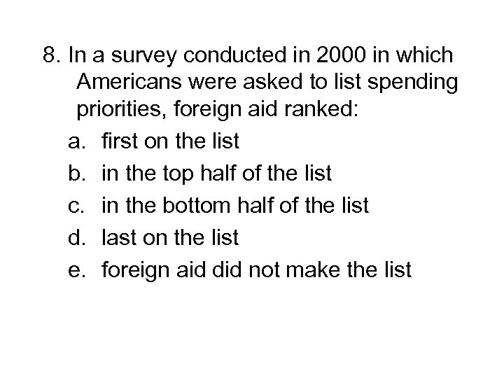 8. In a survey conducted in 2000 in which Americans were asked to list