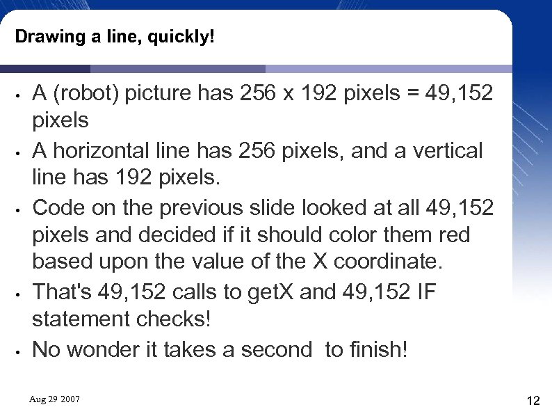 Drawing a line, quickly! • • • A (robot) picture has 256 x 192
