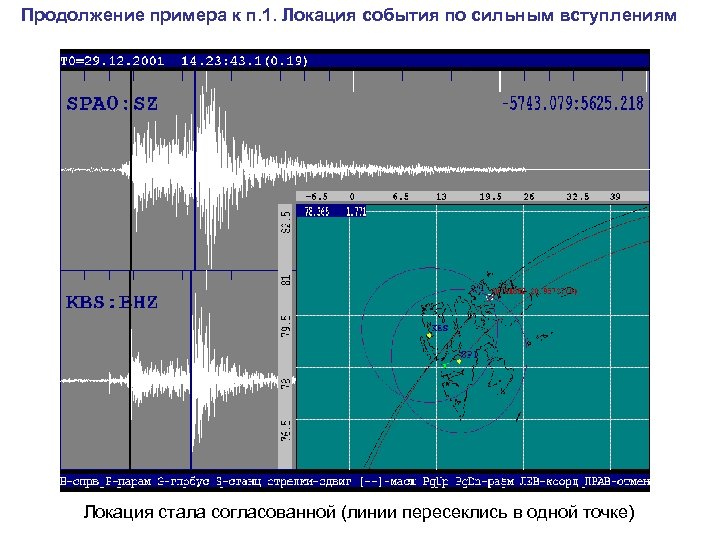 Продолжение примера к п. 1. Локация события по сильным вступлениям Локация стала согласованной (линии