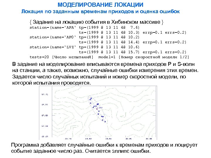 МОДЕЛИРОВАНИЕ ЛОКАЦИИ Локация по заданным временам приходов и оценка ошибок { Задание на локацию