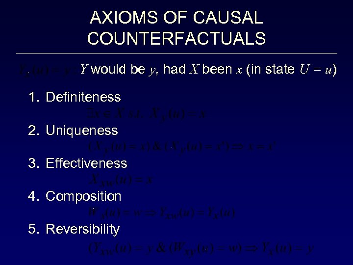 AXIOMS OF CAUSAL COUNTERFACTUALS Y would be y, had X been x (in state