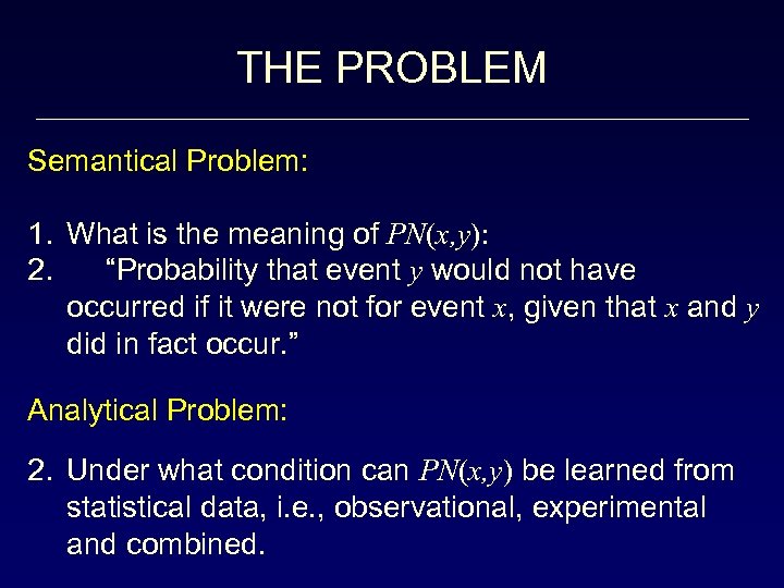 THE PROBLEM Semantical Problem: 1. What is the meaning of PN(x, y): 2. “Probability
